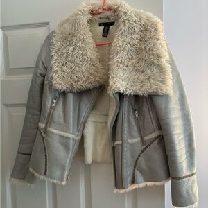 INC metallic and faux fur jacket